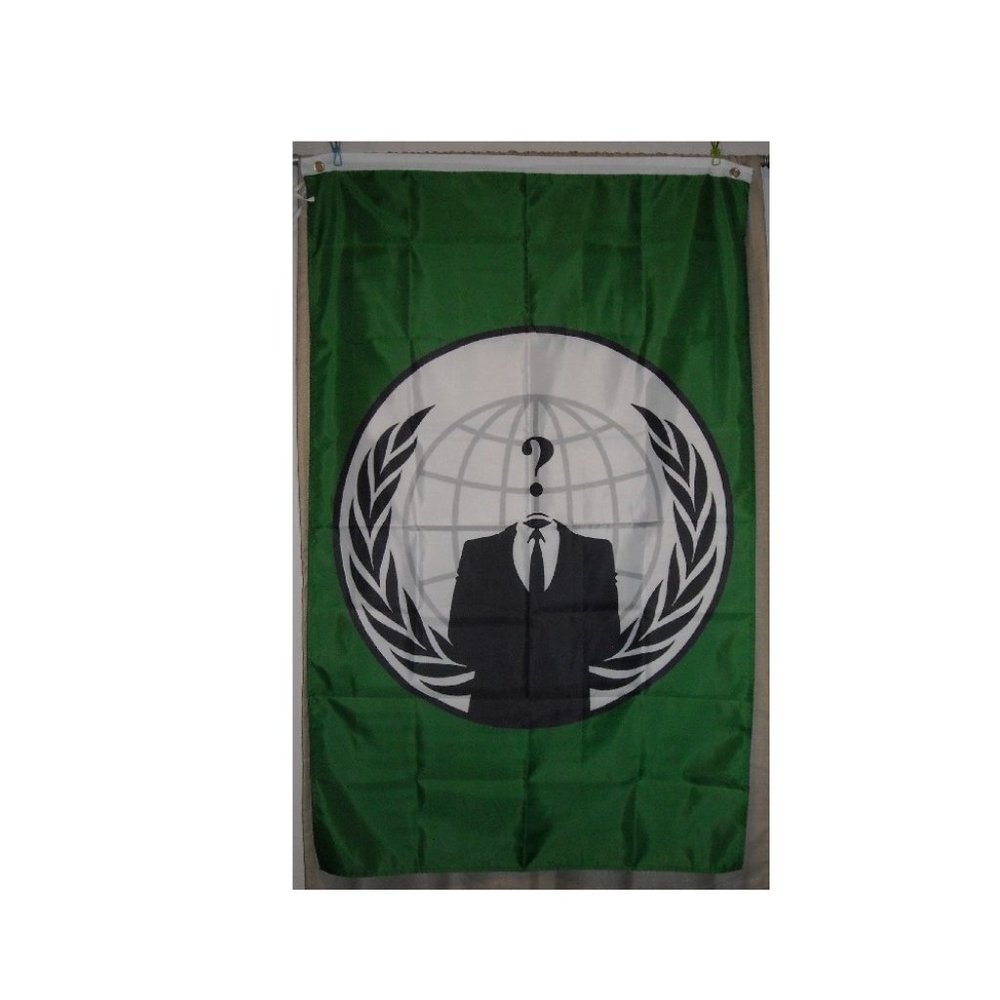 Anonymous Hacker Corporate 3'x5' Green vertical Flag Banner disobey anarchy